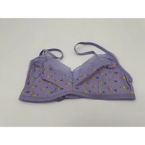 Savage X Fenty Bralette Purple Lace Trim Logo Print Wireless Bra Size L NWT
